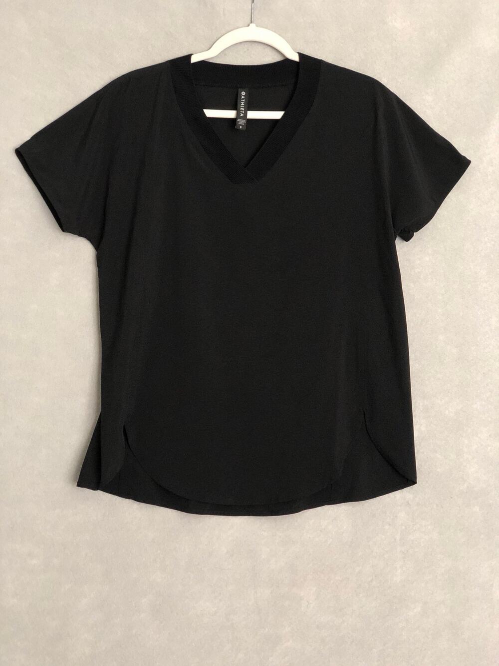 Athleta Zephyr T-Shirt Ribbed V-Neck Black Women's Size Small